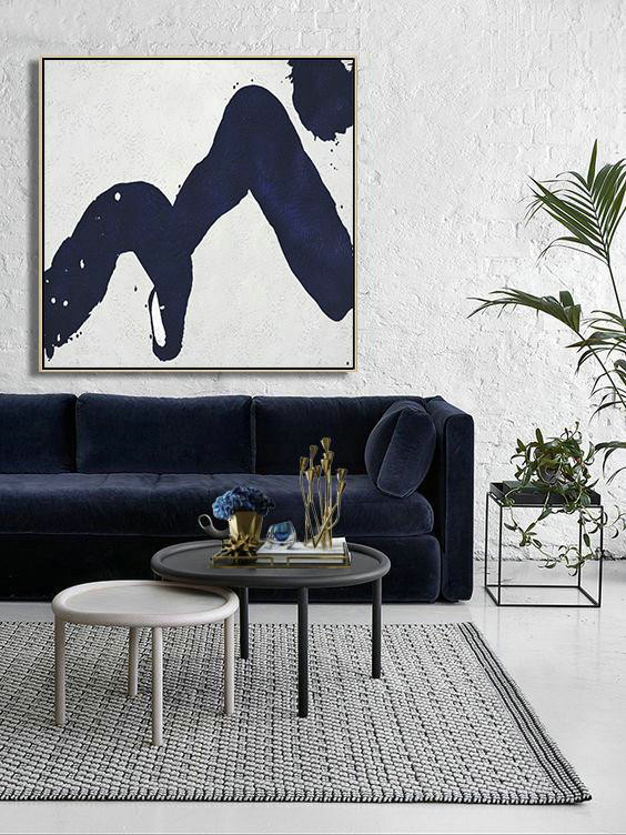 Extra Large Acrylic Painting On Canvas,Hand Painted Navy Minimalist Painting On Canvas,Extra Large Artwork